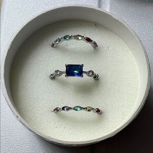 Silver Ring Set with Blue and Multicolor Gemstones